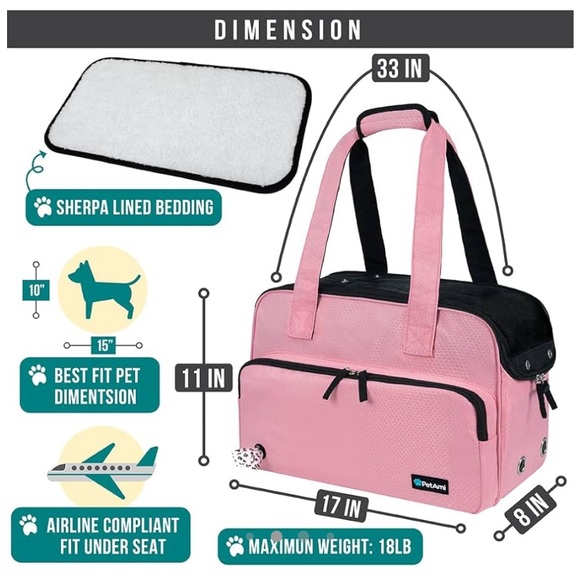 PetAmi Small Dog Purse Carrier, Soft-Sided Pet Carrier Bag with Pockets - Picture 4 of 4